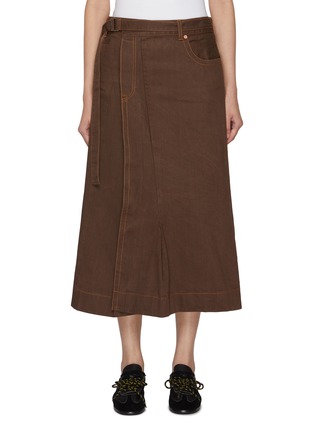 Main View - Click To Enlarge - SACAI - Pleated Dark Wash Midi Skirt