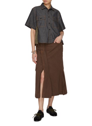 Figure View - Click To Enlarge - SACAI - Pleated Dark Wash Midi Skirt