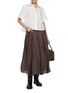 Figure View - Click To Enlarge - SACAI - Belted Pleated Dark Wash Midi Skirt
