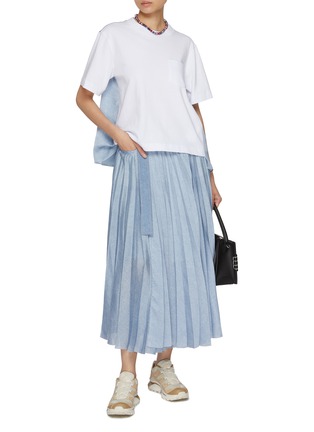 Figure View - Click To Enlarge - SACAI - Belted Pleated Light Wash Midi Skirt