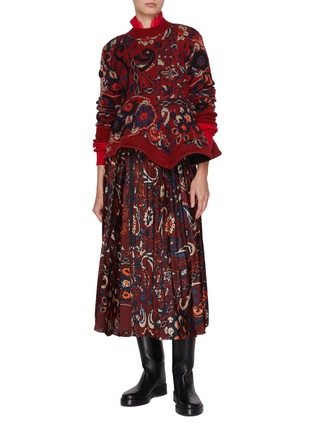 Figure View - Click To Enlarge - SACAI - Floral Jacquard Draped Wool Knit Top
