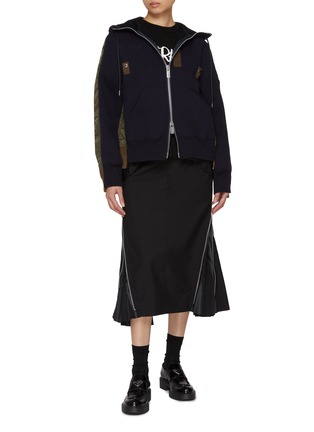 Figure View - Click To Enlarge - SACAI - Hybrid Sponge Sweat Zip Up Hoodie
