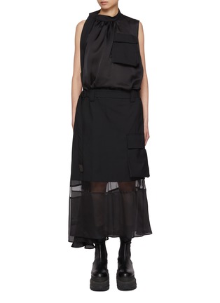 Main View - Click To Enlarge - SACAI - Flap Pocket Sheer Panel Suiting Dress