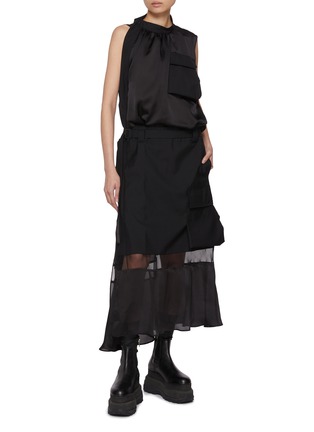 Figure View - Click To Enlarge - SACAI - Flap Pocket Sheer Panel Suiting Dress