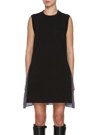 Main View - Click To Enlarge - SACAI - Hybrid Denim Pleated Back Cotton Dress