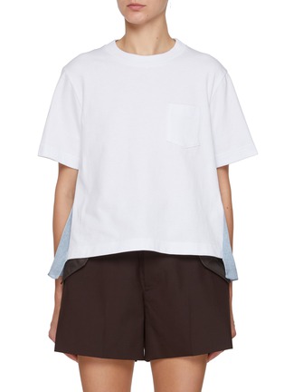 Main View - Click To Enlarge - SACAI - Hybrid Light Wash Denim T-Shirt