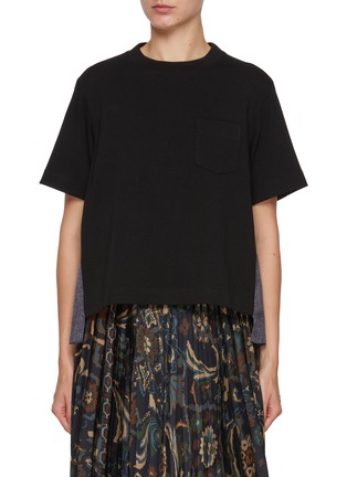 Main View - Click To Enlarge - SACAI - Hybrid Light Wash Denim T-Shirt