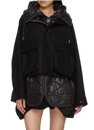 Main View - Click To Enlarge - SACAI - Hybrid Contrast Interior Wool Blouson Jacket