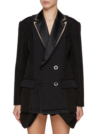 Main View - Click To Enlarge - SACAI - Contrast Lapel Double Breasted Cotton Blazer