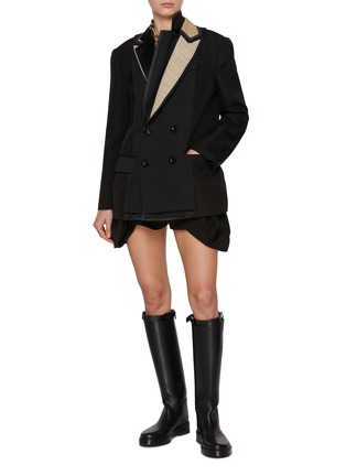 Figure View - Click To Enlarge - SACAI - Contrast Lapel Double Breasted Cotton Blazer