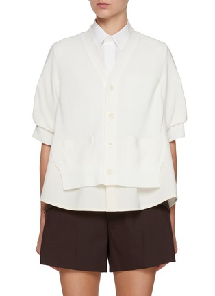 Main View - Click To Enlarge - SACAI - Hybrid Suiting Mix Knit Cardigan