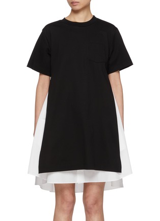 Main View - Click To Enlarge - SACAI - Hybrid Shirt Interior Cotton T-Shirt Dress