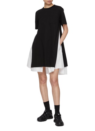 Figure View - Click To Enlarge - SACAI - Hybrid Shirt Interior Cotton T-Shirt Dress