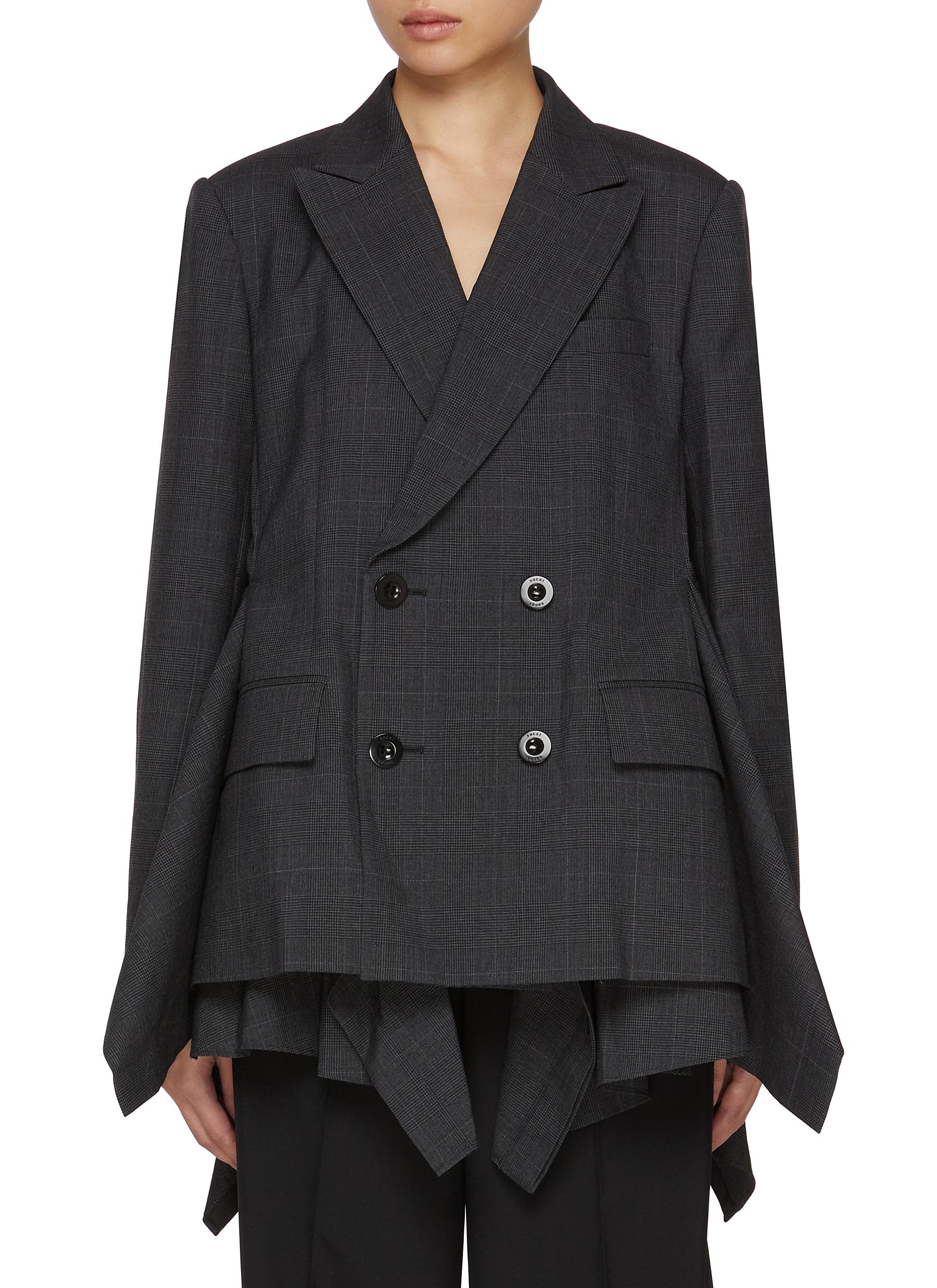 SACAI | Glen Check Double Breasted Wool Blazer | Women