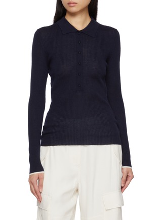 Main View - Click To Enlarge - ARCH4 - Maja Ribbed Cashmere Knit Polo Top