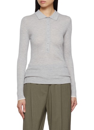 Main View - Click To Enlarge - ARCH4 - Maja Ribbed Cashmere Knit Polo Top