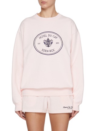 Main View - Click To Enlarge - SPORTY & RICH - X Hotel du Cap-Eden-Roc Crest Embroidered Cotton Fleece Sweater
