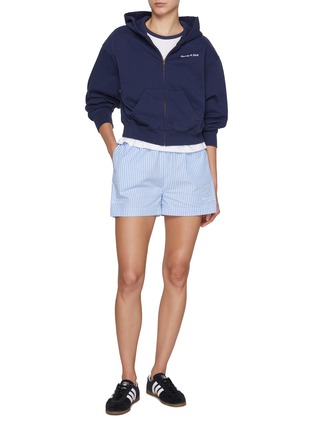 Figure View - Click To Enlarge - SPORTY & RICH - X Hotel du Cap-Eden-Roc Crest Embroidered Cropped Cotton Zipped Hoodie