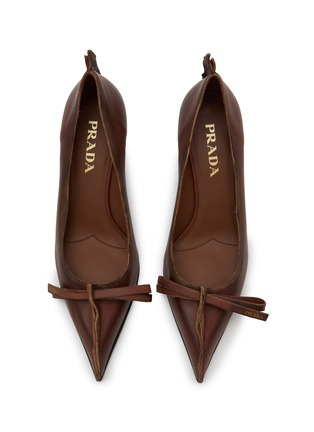 Detail View - Click To Enlarge - PRADA - Runway Décolleté 55 Bow Leather Pumps
