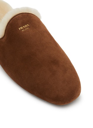 Detail View - Click To Enlarge - PRADA - Analog Sabot Suede Shearling Mules