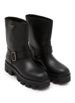 Detail View - Click To Enlarge - PRADA - Stride Leather Biker Boots