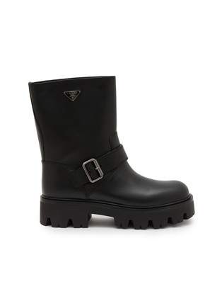 Main View - Click To Enlarge - PRADA - Stride Leather Biker Boots