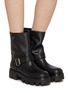 Figure View - Click To Enlarge - PRADA - Stride Leather Biker Boots