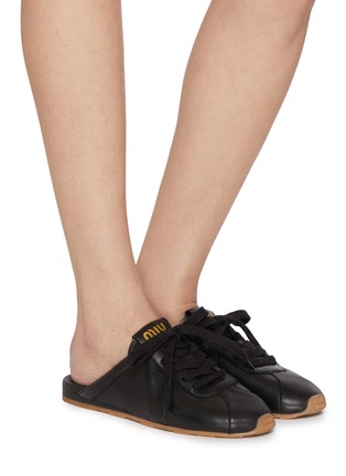 Figure View - Click To Enlarge - MIU MIU - Plume Leather Mules