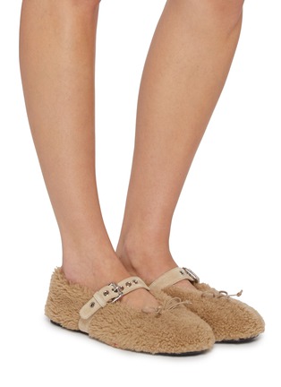 Figure View - Click To Enlarge - MIU MIU - Shearling Ballerine Mary Jane Flats