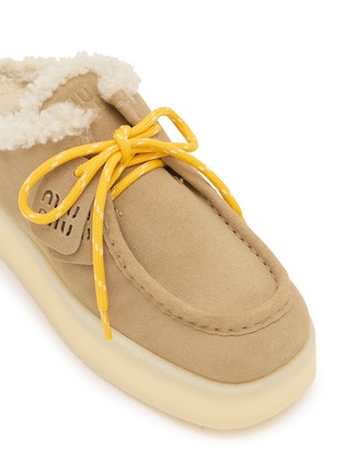Detail View - Click To Enlarge - MIU MIU - Platform Suede Shearling Slides