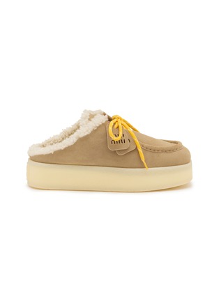 Main View - Click To Enlarge Main View - Click To Enlarge - MIU MIU - Platform Suede Shearling Slides