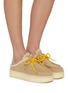 Figure View - Click To Enlarge - MIU MIU - Platform Suede Shearling Slides