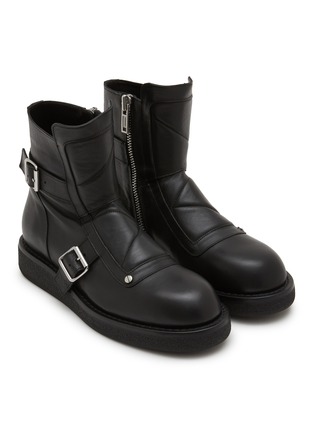Detail View - Click To Enlarge - ANN DEMEULEMEESTER - Buckle Grained Leather Ankle Boots