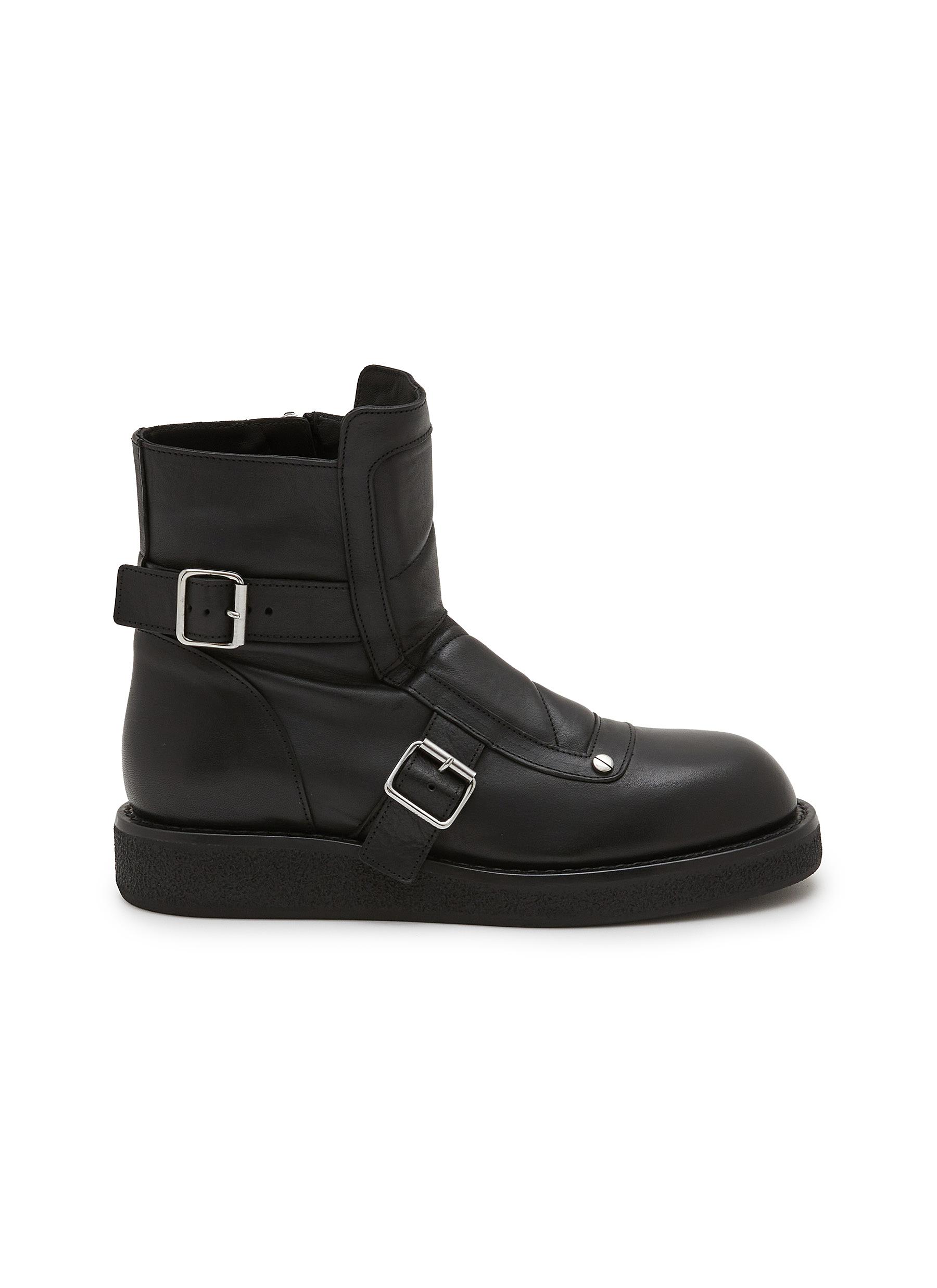 ANN DEMEULEMEESTER | Buckle Grained Leather Ankle Boots