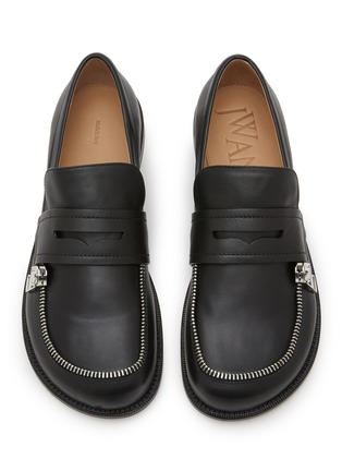 Detail View - Click To Enlarge - JW ANDERSON - Biker Zip Trim Leather Moccasins