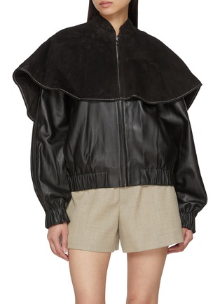 Main View - Click To Enlarge - JW ANDERSON - Oversized Collar Suede Leather Bomber Jacket
