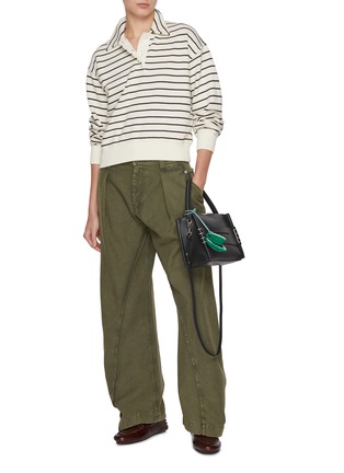 Figure View - Click To Enlarge - JW ANDERSON - Striped Crockery Embroidered Cotton Polo Sweatshirt