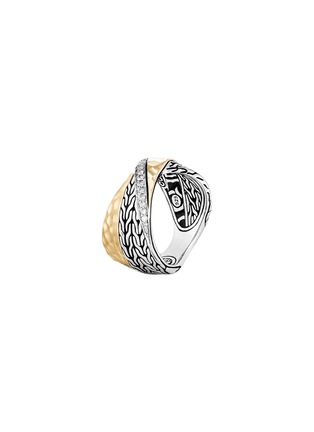 Detail View - Click To Enlarge - JOHN HARDY - JH Essentials Diamond 18K Gold Sterling Silver Hammered Ring — Size 6