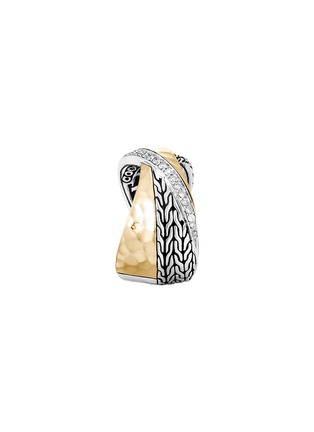 Detail View - Click To Enlarge - JOHN HARDY - JH Essentials Diamond 18K Gold Sterling Silver Hammered Ring — Size 6