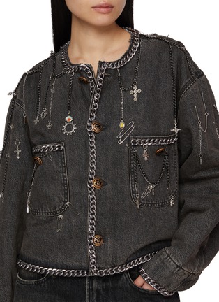  - R13 - Chain Embellished Cropped Dark Wash Denim Chore Jacket