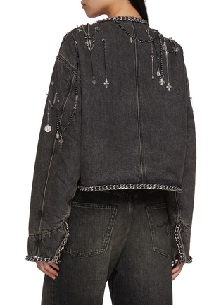Back View - Click To Enlarge - R13 - Chain Embellished Cropped Dark Wash Denim Chore Jacket