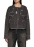 R13 Chain Embellished Cropped Dark Wash Denim Chore Jacket