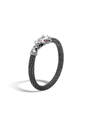 Detail View - Click To Enlarge - JOHN HARDY - Legends Naga Sterling Silver Black Sapphire Ruby Bracelet — Size M