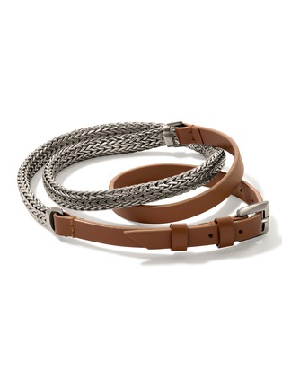  - JOHN HARDY - Icon Extension Sterling Small Flat Chain Leather Triple Wrap Bracelet — Size UM