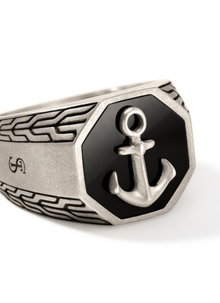  - JOHN HARDY - ID Onyx Sterling Silver Anchor Signet Ring — Size 9