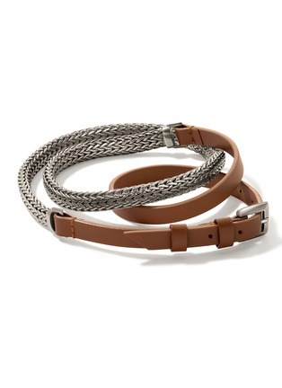 Detail View - Click To Enlarge - JOHN HARDY - Icon Extension Sterling Small Flat Chain Leather Triple Wrap Bracelet — Size UL