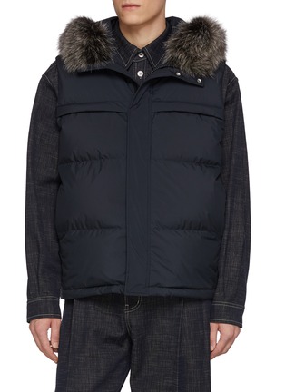 Main View - Click To Enlarge - YVES SALOMON - Fox Fur Trim Technical Down Waistcoat