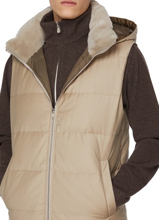  - YVES SALOMON - Fur Trim Wool Silk Puffer Vest