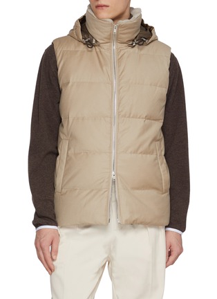 Main View - Click To Enlarge - YVES SALOMON - Fur Trim Wool Silk Puffer Vest