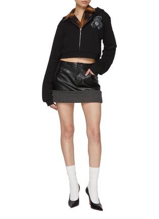 Figure View - Click To Enlarge - WE11DONE - Ribbed Knit Trim Faux Leather Mini Skirt